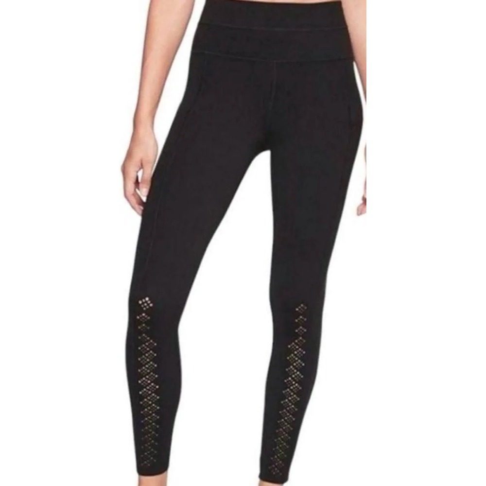 Athleta Salutation Stash II Laser Cut 7/8‎ Leggings Black S Athleisure Sporty